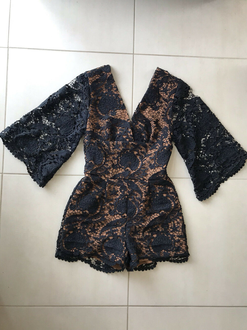 Ministry of Style Romper Forest Lace V Neck Scalloped Hem Dark Bohemian Romance